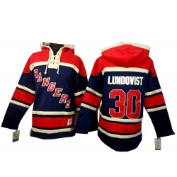 Henrik Lundqvist New York Rangers Premier Navy Blue Old Time Hockey Sawyer Hooded Sweatshirt Jersey
