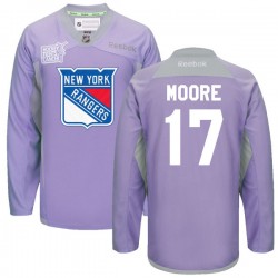 John Moore New York Rangers Reebok Premier Purple 2016 Hockey Fights Cancer Practice Jersey