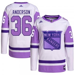 Youth Glenn Anderson New York Rangers Adidas Authentic White/Purple Hockey Fights Cancer Primegreen Jersey
