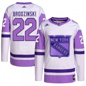 Youth Jonny Brodzinski New York Rangers Adidas Authentic White/Purple Hockey Fights Cancer Primegreen Jersey