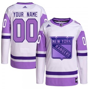 Youth Custom New York Rangers Adidas Authentic White/Purple Custom Hockey Fights Cancer Primegreen Jersey