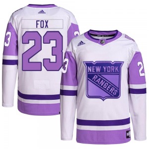 Youth Adam Fox New York Rangers Adidas Authentic White/Purple Hockey Fights Cancer Primegreen Jersey