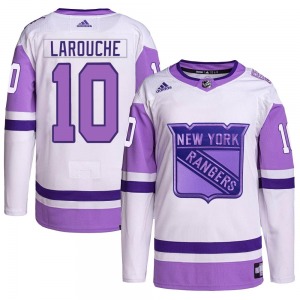 Youth Pierre Larouche New York Rangers Adidas Authentic White/Purple Hockey Fights Cancer Primegreen Jersey