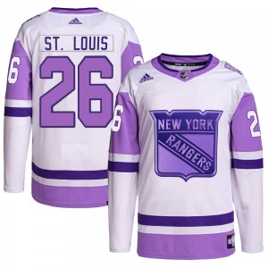 Youth Martin St. Louis New York Rangers Adidas Authentic White/Purple Hockey Fights Cancer Primegreen Jersey