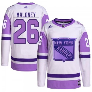 Youth Dave Maloney New York Rangers Adidas Authentic White/Purple Hockey Fights Cancer Primegreen Jersey
