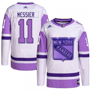 Youth Mark Messier New York Rangers Adidas Authentic White/Purple Hockey Fights Cancer Primegreen Jersey