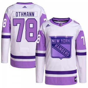 Youth Brennan Othmann New York Rangers Adidas Authentic White/Purple Hockey Fights Cancer Primegreen Jersey