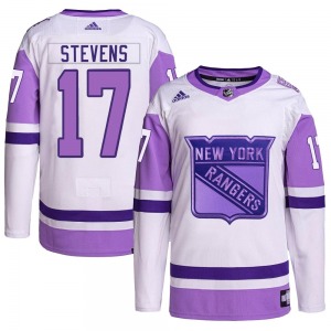 Youth Kevin Stevens New York Rangers Adidas Authentic White/Purple Hockey Fights Cancer Primegreen Jersey