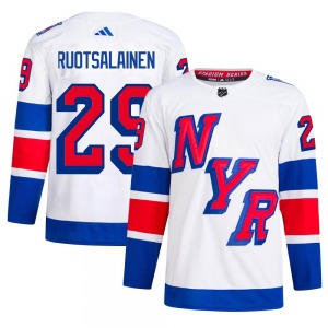 Reijo Ruotsalainen New York Rangers Adidas Authentic White 2024 Stadium Series Primegreen Jersey