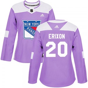 Women's Jan Erixon New York Rangers Adidas Authentic Purple Fights Cancer Practice Jersey
