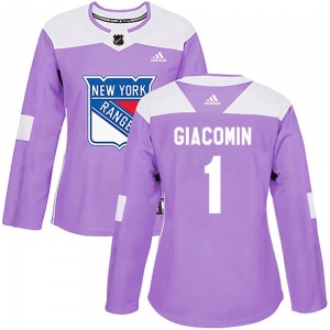Women's Eddie Giacomin New York Rangers Adidas Authentic Purple Fights Cancer Practice Jersey