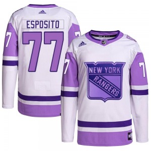 Phil Esposito New York Rangers Adidas Authentic White/Purple Hockey Fights Cancer Primegreen Jersey