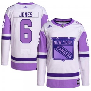 Zac Jones New York Rangers Adidas Authentic White/Purple Hockey Fights Cancer Primegreen Jersey
