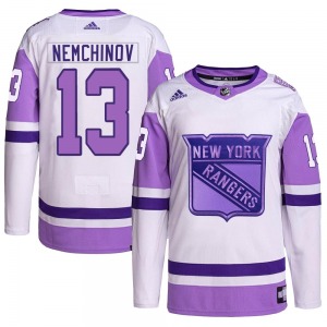 Sergei Nemchinov New York Rangers Adidas Authentic White/Purple Hockey Fights Cancer Primegreen Jersey