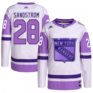 Tomas Sandstrom New York Rangers Adidas Authentic White/Purple Hockey Fights Cancer Primegreen Jersey