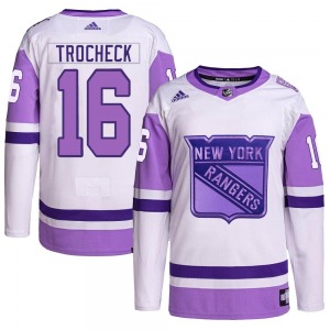 Vincent Trocheck New York Rangers Adidas Authentic White/Purple Hockey Fights Cancer Primegreen Jersey
