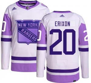 Youth Jan Erixon New York Rangers Adidas Authentic Hockey Fights Cancer Jersey