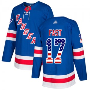 Jesper Fast New York Rangers Adidas Authentic Royal Blue USA Flag Fashion Jersey