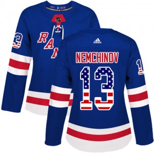 Women's Sergei Nemchinov New York Rangers Adidas Authentic Royal Blue USA Flag Fashion Jersey