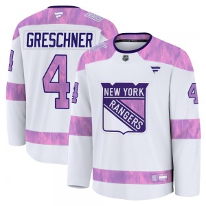 Ron Greschner New York Rangers Fanatics Premium White 2024 Hockey Fights Cancer Practice Jersey