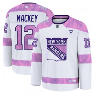 Connor Mackey New York Rangers Fanatics Premium White 2024 Hockey Fights Cancer Practice Jersey