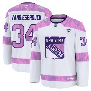 John Vanbiesbrouck New York Rangers Fanatics Premium White 2024 Hockey Fights Cancer Practice Jersey