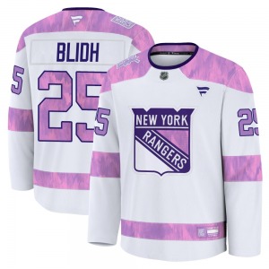 Youth Anton Blidh New York Rangers Fanatics Premium White 2024 Hockey Fights Cancer Practice Jersey