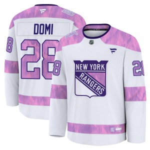 Youth Tie Domi New York Rangers Fanatics Premium White 2024 Hockey Fights Cancer Practice Jersey