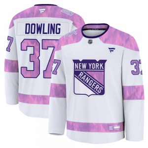 Youth Justin Dowling New York Rangers Fanatics Premium White 2024 Hockey Fights Cancer Practice Jersey