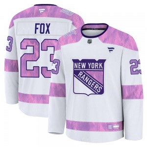 Youth Adam Fox New York Rangers Fanatics Premium White 2024 Hockey Fights Cancer Practice Jersey