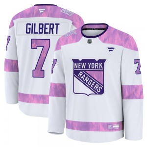 Youth Rod Gilbert New York Rangers Fanatics Premium White 2024 Hockey Fights Cancer Practice Jersey