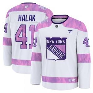 Youth Jaroslav Halak New York Rangers Fanatics Premium White 2024 Hockey Fights Cancer Practice Jersey