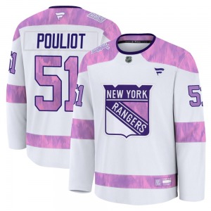 Youth Derrick Pouliot New York Rangers Fanatics Premium White 2024 Hockey Fights Cancer Practice Jersey