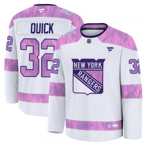 Youth Jonathan Quick New York Rangers Fanatics Premium White 2024 Hockey Fights Cancer Practice Jersey