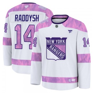 Youth Taylor Raddysh New York Rangers Fanatics Premium White 2024 Hockey Fights Cancer Practice Jersey