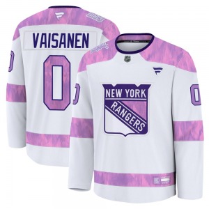 Youth Kalle Vaisanen New York Rangers Fanatics Premium White 2024 Hockey Fights Cancer Practice Jersey