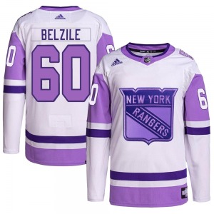 Youth Alex Belzile New York Rangers Adidas Authentic White/Purple Hockey Fights Cancer Primegreen Jersey