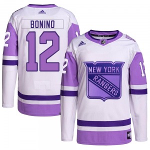 Youth Nick Bonino New York Rangers Adidas Authentic White/Purple Hockey Fights Cancer Primegreen Jersey