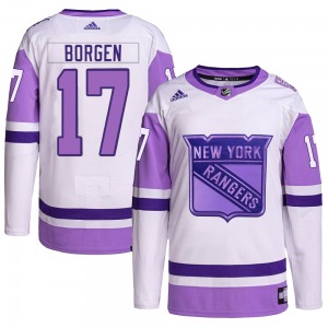 Youth Will Borgen New York Rangers Adidas Authentic White/Purple Hockey Fights Cancer Primegreen Jersey