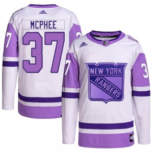 Youth George Mcphee New York Rangers Adidas Authentic White/Purple Hockey Fights Cancer Primegreen Jersey