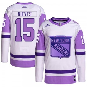 Youth Boo Nieves New York Rangers Adidas Authentic White/Purple Hockey Fights Cancer Primegreen Jersey