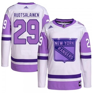 Youth Reijo Ruotsalainen New York Rangers Adidas Authentic White/Purple Hockey Fights Cancer Primegreen Jersey