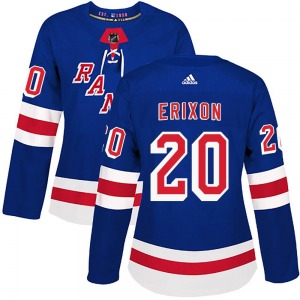 Women's Jan Erixon New York Rangers Adidas Authentic Royal Blue Home Jersey