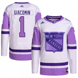 Eddie Giacomin New York Rangers Adidas Authentic White/Purple Hockey Fights Cancer Primegreen Jersey