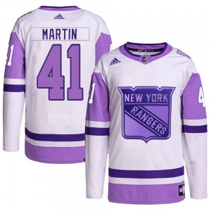 Spencer Martin New York Rangers Adidas Authentic White/Purple Hockey Fights Cancer Primegreen Jersey