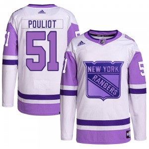 Derrick Pouliot New York Rangers Adidas Authentic White/Purple Hockey Fights Cancer Primegreen Jersey