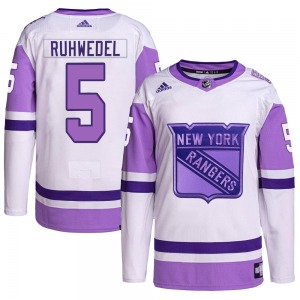 Chad Ruhwedel New York Rangers Adidas Authentic White/Purple Hockey Fights Cancer Primegreen Jersey
