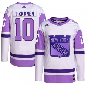 Esa Tikkanen New York Rangers Adidas Authentic White/Purple Hockey Fights Cancer Primegreen Jersey