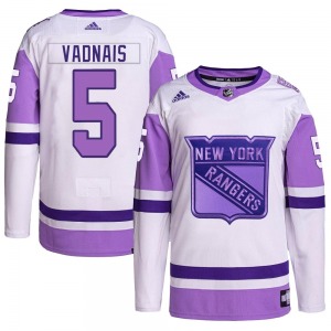 Carol Vadnais New York Rangers Adidas Authentic White/Purple Hockey Fights Cancer Primegreen Jersey