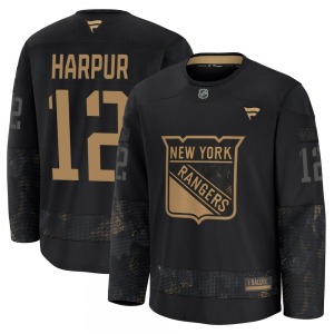 Youth Ben Harpur New York Rangers Fanatics Premium Black 2024 Military Appreciation Practice Jersey
